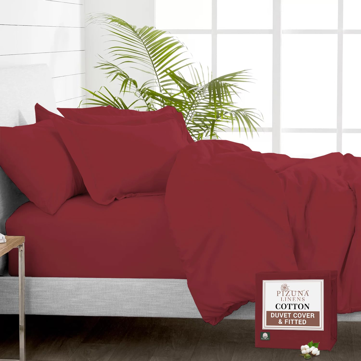 Pizuna Pure 100% Cotton Double Duvet Cover Set with Double Fitted Sheet Rio Red, 400 Thread Count Long Staple Cotton Bedding Set, Soft Sateen Weave Quilt Cover Set & 40 cm Deep Fitted Sheets — image 1