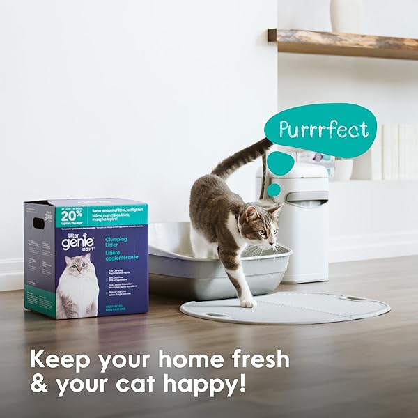 LITTER GENIE LIGHT UNSCENTED CLUMPING CAT LITTER, 18.5 LBS | LIGHTWEIGHT 20% LIGHTER NATURAL CLAY | FAST-CLUMPING, ODOR CONTROL, DUST-FREE