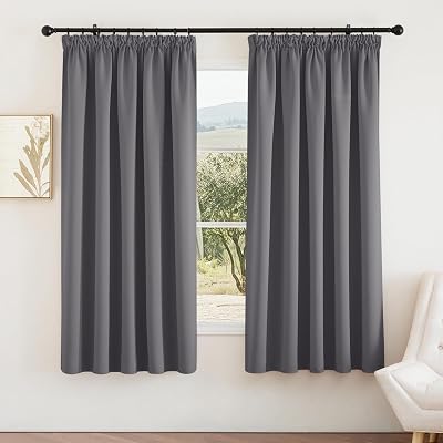 PONY DANCE Grey Blackout Curtains 66x72 Pencil Pleat Thermal Insulated