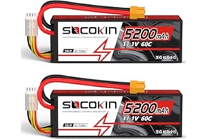 SOCOKIN 11.1V Lipo Battery 3S 5200mAh 60C with Hard Case XT60 Plug for RC Car Model, RC Racing Car Heli Airplane Quadcopter Helicopter etc (2 Pack)
