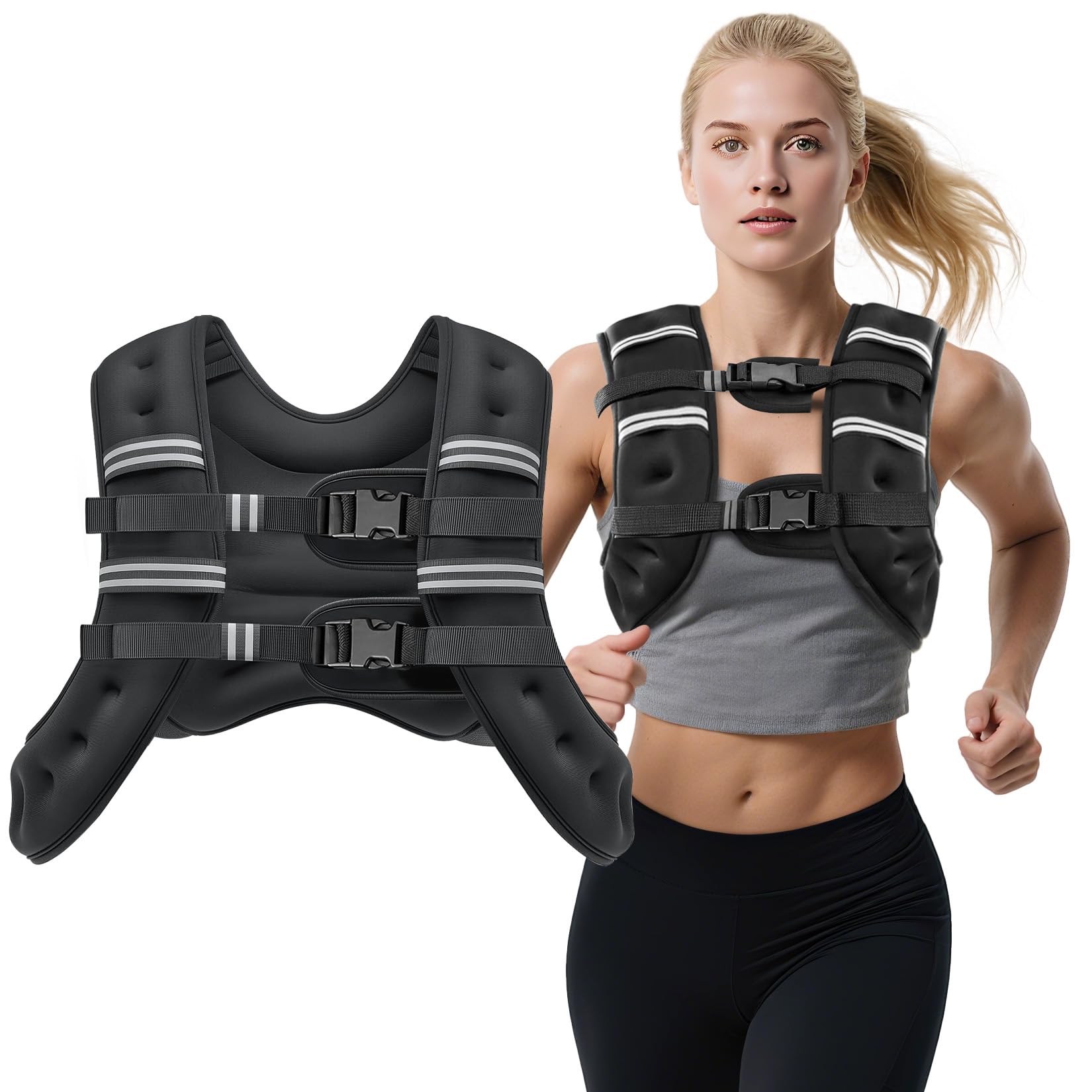 Photo 1 of Weighted Vest, 8lb/12lb/16lb/20lb Weight Vest with Reflective Stripes for Men Women, Two Adjustment Straps for Workout, Strength Training, Running, Fitness, Muscle Building, Weight Loss (12lb)