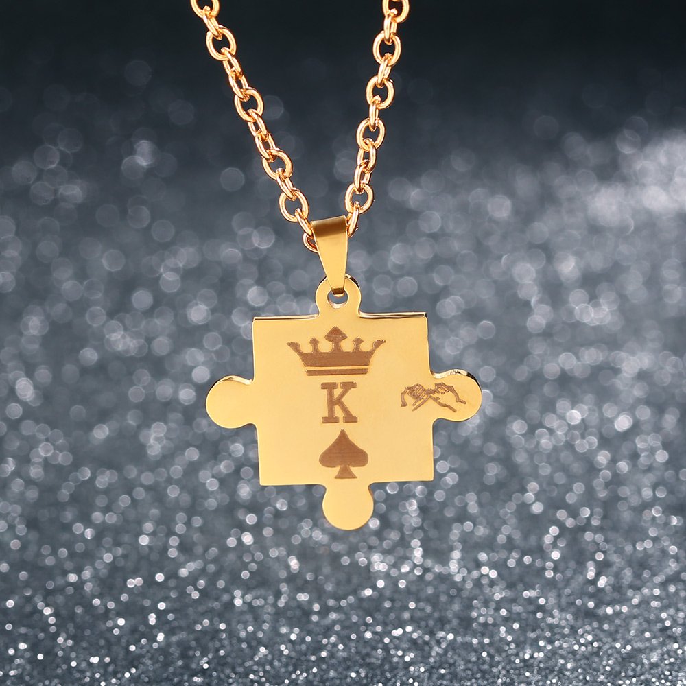 GAGAFEEL K & Q Crown Couple Necklaces Stainless Steel His Hers Puzzle Pendant Anniversary Promise Gift (K&Q)