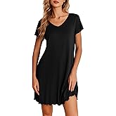 Ekouaer Nightgowns for Women Short Sleeve Sleepshirt V Neck Short Nightshirt Pullover Soft Ruffled Sleepwear S-XXXL