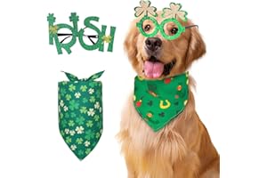 SCHEPPEND St Patricks Day 4 Pcs Sets Dog Costume - St Paddy's Day Shamrock Dog Bandanas and Green Irish Eyeglass Frame - Dogs Elf Costume Photo Props for Medium/Large Dogs
