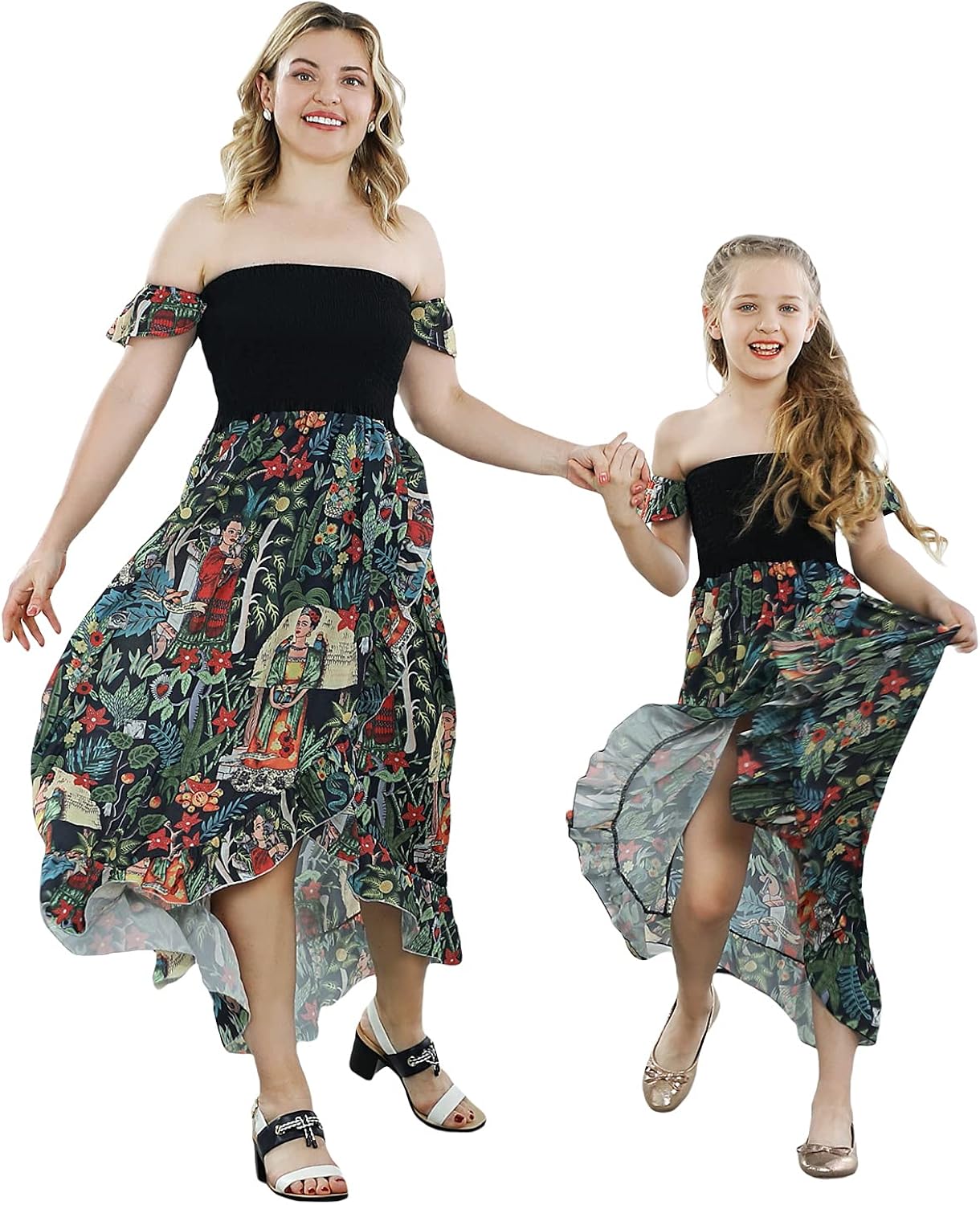 Amazon.com: Mommy and Me Dresses Off-Shoulder Ruched Maxi Dress Ruffle Split Irregular Hem Swing 