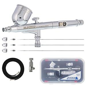 Master Airbrush Master Performance G233 Pro Set with 3 Nozzle Sets (0.2, 0.3 & 0.5mm Needles, Fluid Tips and Air Caps) and Air Hose - Dual-Action Gravity Feed Airbrush with 1/3 oz Cup, Cutaway Handle