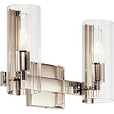 Kichler Jemsa 2 Light Vanity, Modern Light with Clear Fluted Glass in Polished Nickel for Bathroom or Powder Room (9.75" x 13