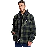 TanBridge Men's Cotton Plaid Shirts Jacket Full Zip Fleece Flannel Sherpa Lined Hoodies Heavyweight Hoodies Jacket for Men