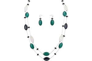 Firstmeet 2 Layer Statement red and black Beads Long Necklace