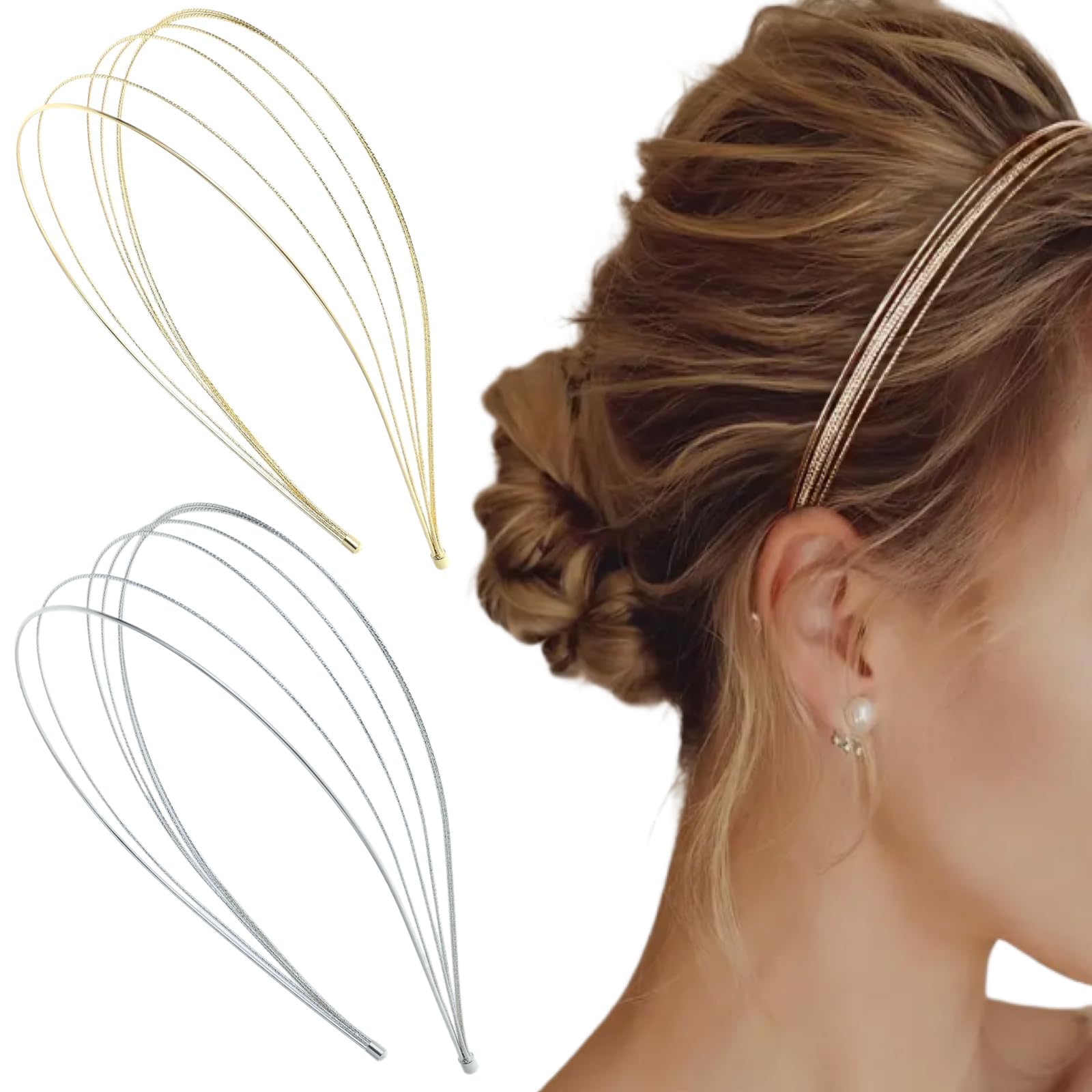 Ypkia Multilayer Headband Metal Thin Headband Women's Set Elegant Hair Band for Women Hair Accessories (Gold, Silver)