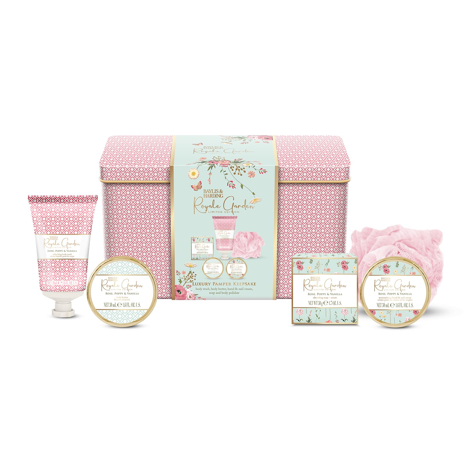 Baylis & Harding Royale Garden Rose, Poppy & Vanilla Luxury Pamper Keepsake Tin Gift Set (Pack of 1) - Vegan Friendly — image 1