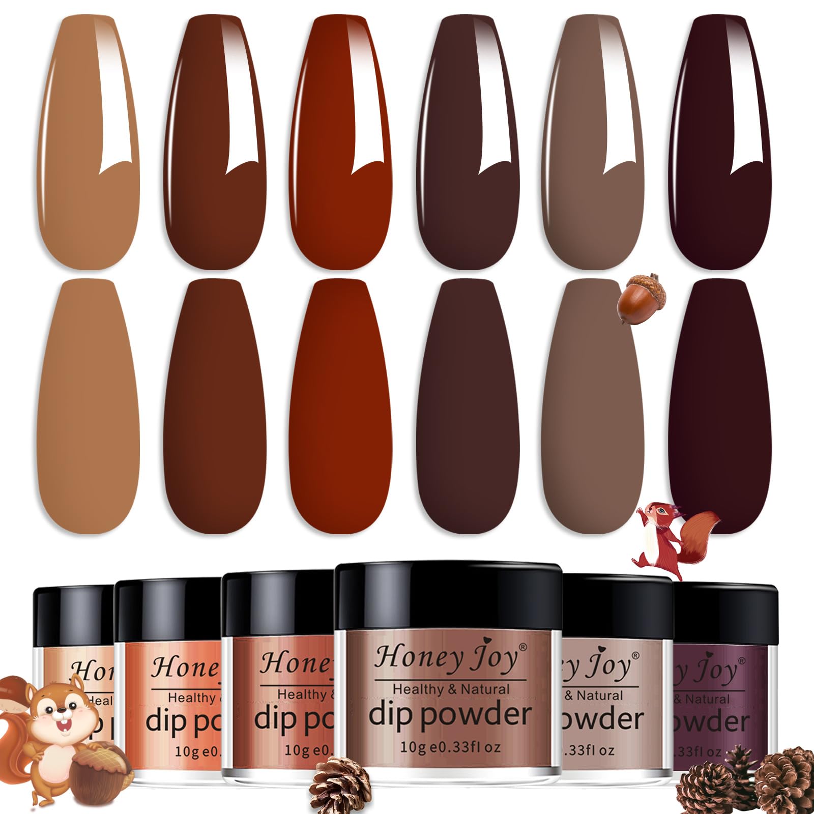 Honey Joy 6 BOX/SET Dark Brown Dip for Nails Powder Kit Chocolate Glaze Fine Dipping Powder Colors No Need Lamp Cure,Like Gel Polish Effect,Even & Smooth Finishing (DP-C-6pcs-10g/box) …