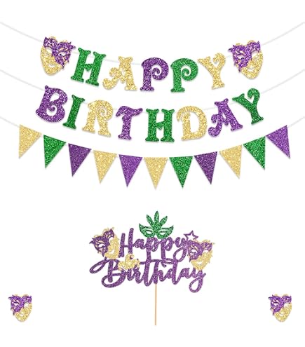 SWYOUN Burlap Happy Birthday Banner - Mardi Gras Party Bunting Garland, Natural Burlap, Pre-Assembled - View #9