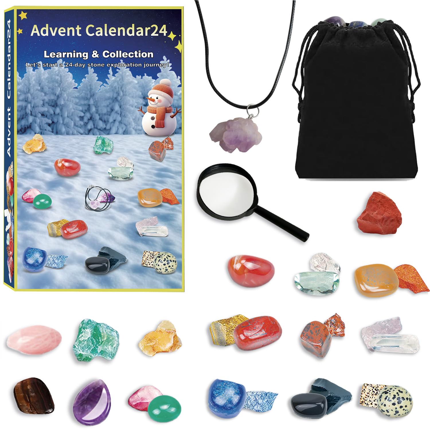 Photo 1 of Gemstone Advent Calendar 2024, Crystal Advent Calendar for Kids with 24 Gemstones, a Rock Collection Christmas Countdown Calendar to Open Each Day
