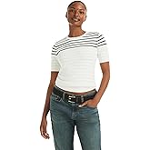 Nautica Womens Striped Ribbed Knit Short Sleeve Sweater