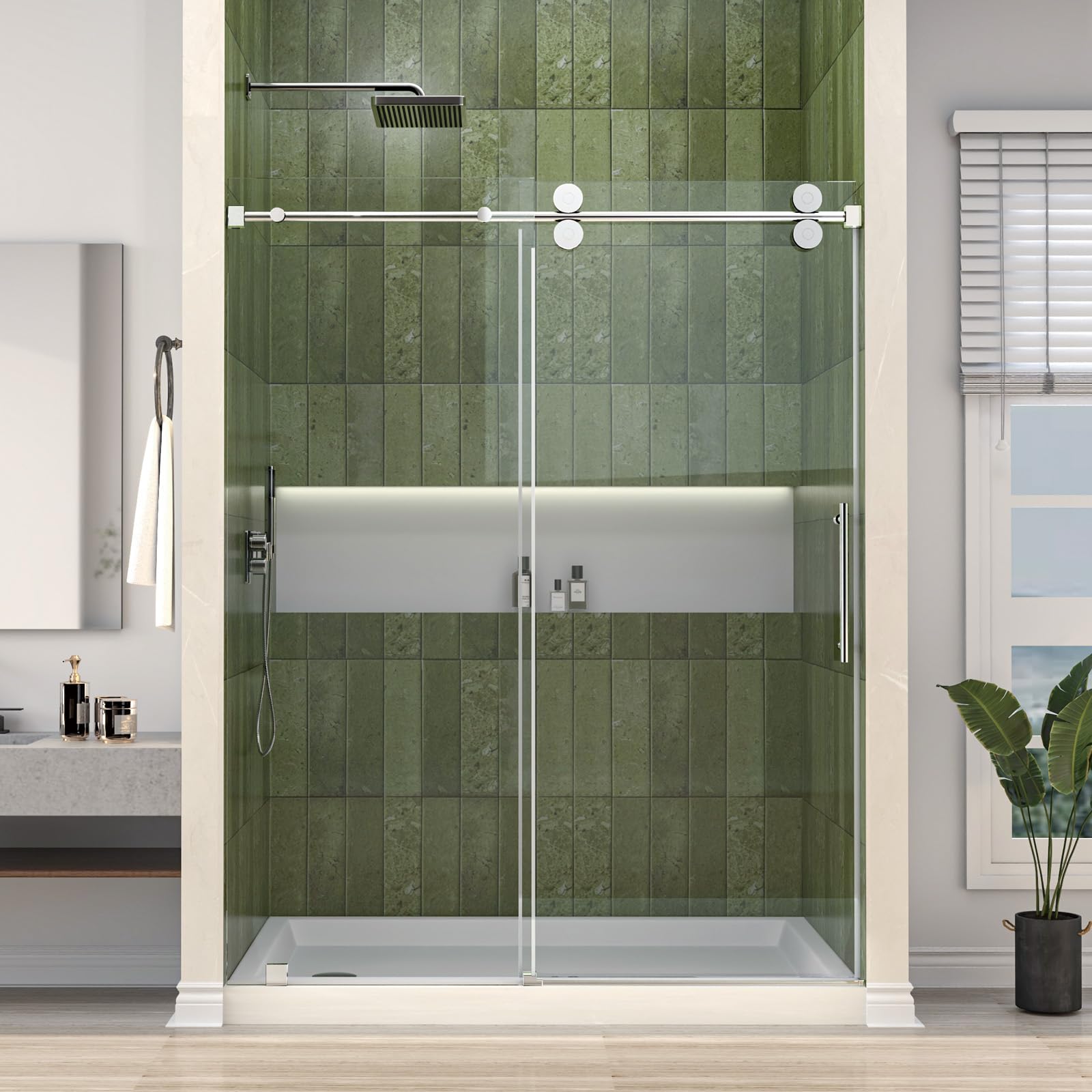 Photo 1 of ** BOX A PARTIAL SET  ** Mainzel Frameless Sliding Shower Door, 56-60 in W × 76 in H, Shower Glass Door, SGCC-Certified 3/8" (10 mm) Tempered Glass, Double Sided Easy Clean,Walk-in Shower Door, Minimalist Style, Mirror