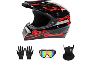PZ PEZE Motorcross Helmet, Off-Road Mountain Bike Helmet, Youth Motorcycle Helmet, Unisex Full-face Helmet, Comfortable and Lightweight, DOT Certified 4 Piece Set