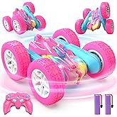 DEERC Pink Remote Control Car for Girls, 2.4GHz Kids RC Stunt Car W/Light, Double Sided Driving 360° Flip & Rotation, 2 Batte