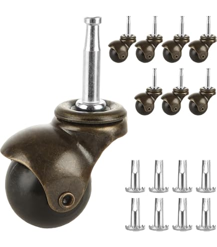 2-Pack Round Cup Caster Wheels – Zinc Alloy Antique Brass Furniture Casters For Table & Cabinet Legs
