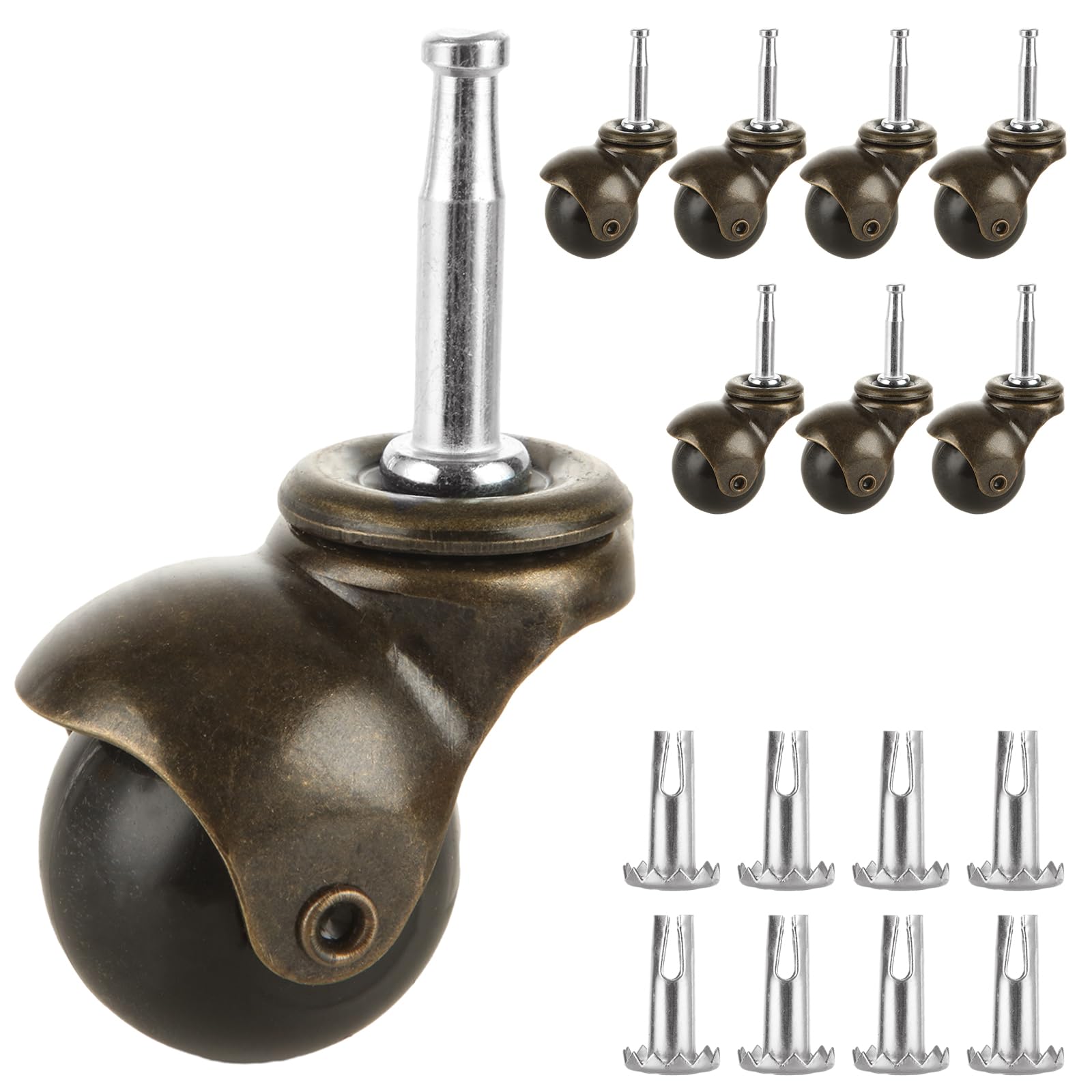 Photo 1 of DAJAVE 1.5 Inch Ball Casters Wheels 8 Pack Furniture Casters Antique Casters Wheels with Mounting Stem Sleeve Socket (5/16" x 1-1/2") for Furniture Chairs Sofa Cabinets