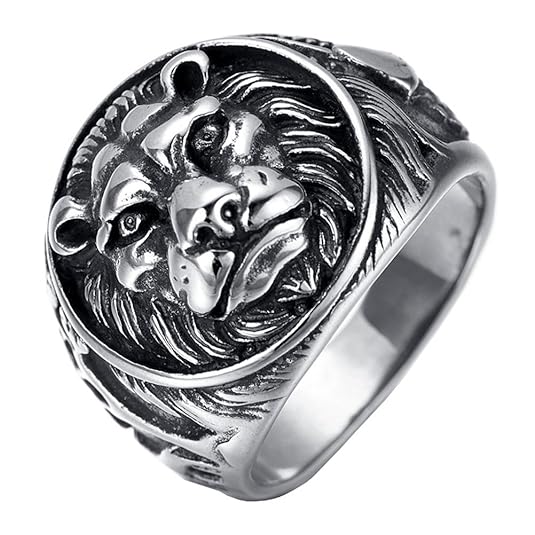 HIJONES Herren 316l Edelstahl Gothic Biker Löwe Siegelring Silber Schwarz