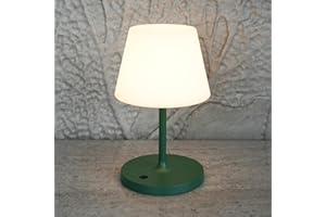 LOTITOL Outdoor Table Lamp/Cordless USB Rechargeable 4000mAh / 2700K LED/Touch Dimmable/Portable Battery Operated / IP44 Waterproof/PE Shade/Bedroom Dinning Camping Patio (Green, 9.6in)