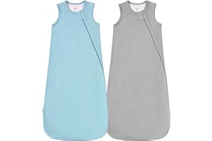 EASYFI Supersoft Rayon Made from Bamboo Sleep Sack 12-18 Months 0.5 Tog Lightweight Toddler Sleep Sack Baby Wearable Blanket with 2-Way Zipper Summer Unisex Sleeping Bag for Babies (2 Pack) Blue & Gray