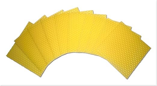 10 Stück Bienenwachsplatten, Bienenwachs für Kerzen zum Kerzenrollen und Basteln (100 x 100 mm, Gelb)