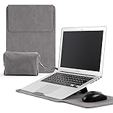 KiimLaa 13-14" Laptop Sleeve Case for MacBook Pro 14" 13" M5/M4/M3/M2/M1, MacBook Air 13.6", PU Leather Magnetic with Stand Protective Bag Cover for HP Dell Lenovo Surface (13-14" | Grey)