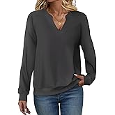 EADINVE Women Casual Long Sleeve V Neck Sweatshirts Cute Loose Fit Lightweight Pullover Tops