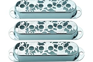 Guyker 3Pcs Single Coil Guitar Pickup Covers (52mm Pole Spacing), Copper Hollow Out Style Pickup Mounting Ring Set Guitar Accessories Replacement Part (PS006, Chrome)