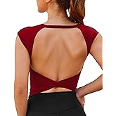 DaiLiWei Open Back Workout Tops for Women Longline Sports Bras Padded Crop Tank Yoga Top Low Back Shirts with Built in Bra