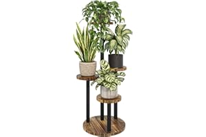 Bamworld Corner Plant Stand Indoor, 3 Tier Metal Plant Shelf for Multiple Plants, Tiered Small Round Flower Stand for Patio G