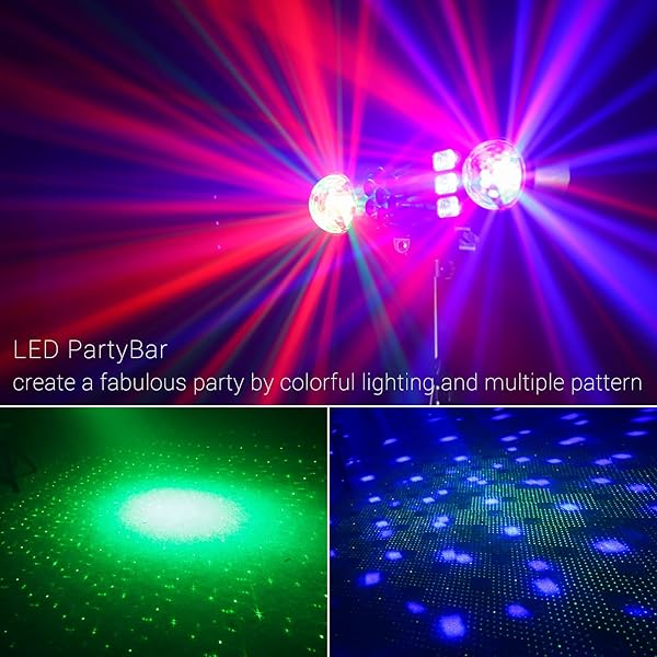 TELBUM DJ LIGHTS WITH STAND, 5 IN 1 PARTY BAR LIGHT SET WITH ROTATING BALL, STROBE, UV, COLORFUL LED PAR LIGHT AND PATTERN, SOUND ACTIVATED DJ LIGHTING SYSTEM FOR DISCO STAGE GIG BAND WEDDING