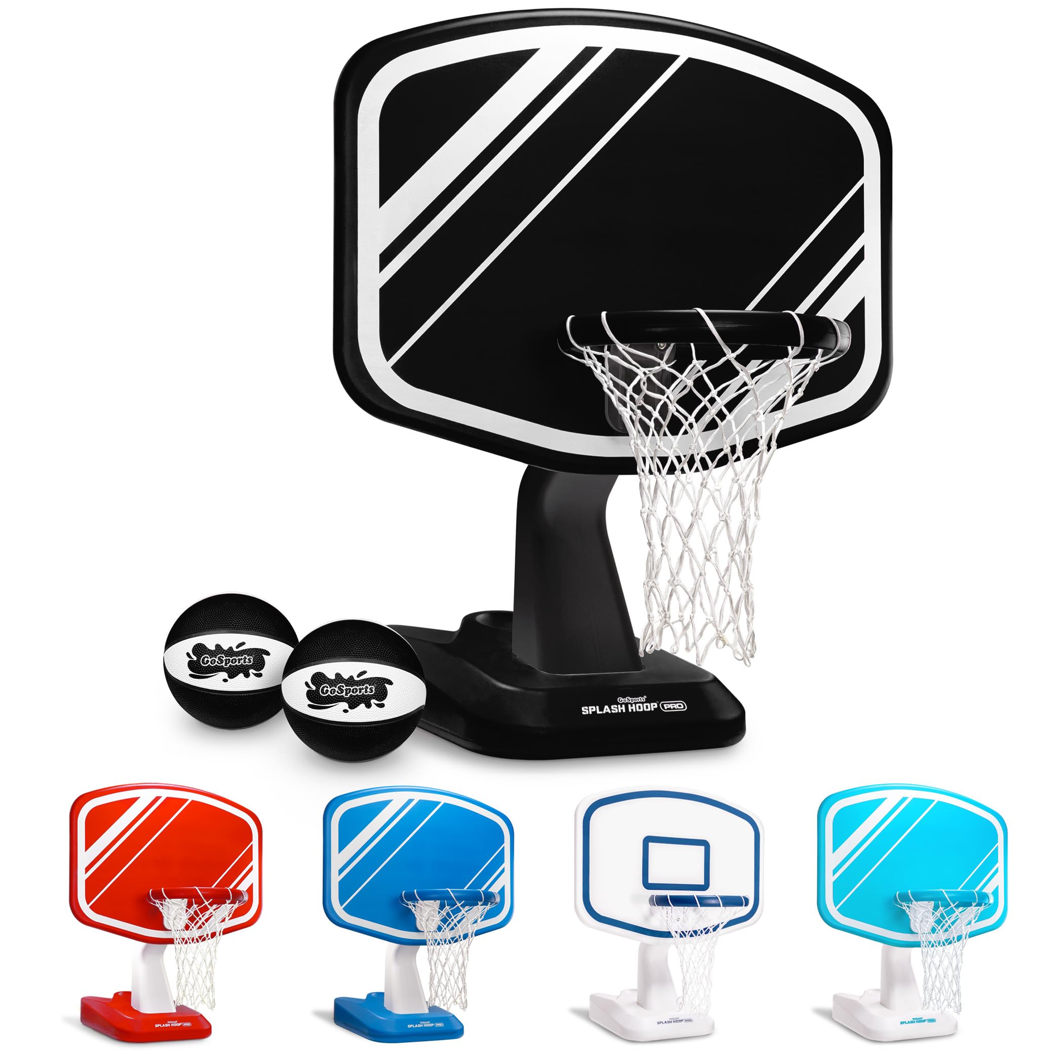 GoSports Splash Hoop PRO Swimming Pool Basketball Game - Includes Poolside Water Basketball Hoop, 2 Balls and Pump - Black