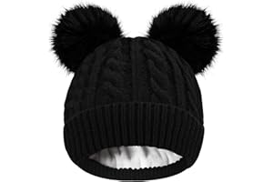 Yseoul Kids Winter Beanie Hat, Toddler Warm Fleece Lined Knit Thick Beanies Cap with Double Pom Pom for Girls (Age 3-9)