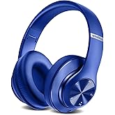 Tuitager 9S Wireless Over-Ear Bluetooth Headphones, 60 Hours Playtime, Hi-Fi Stereo, 6 EQ Modes, Built-in Microphone, Foldable Design, Blue