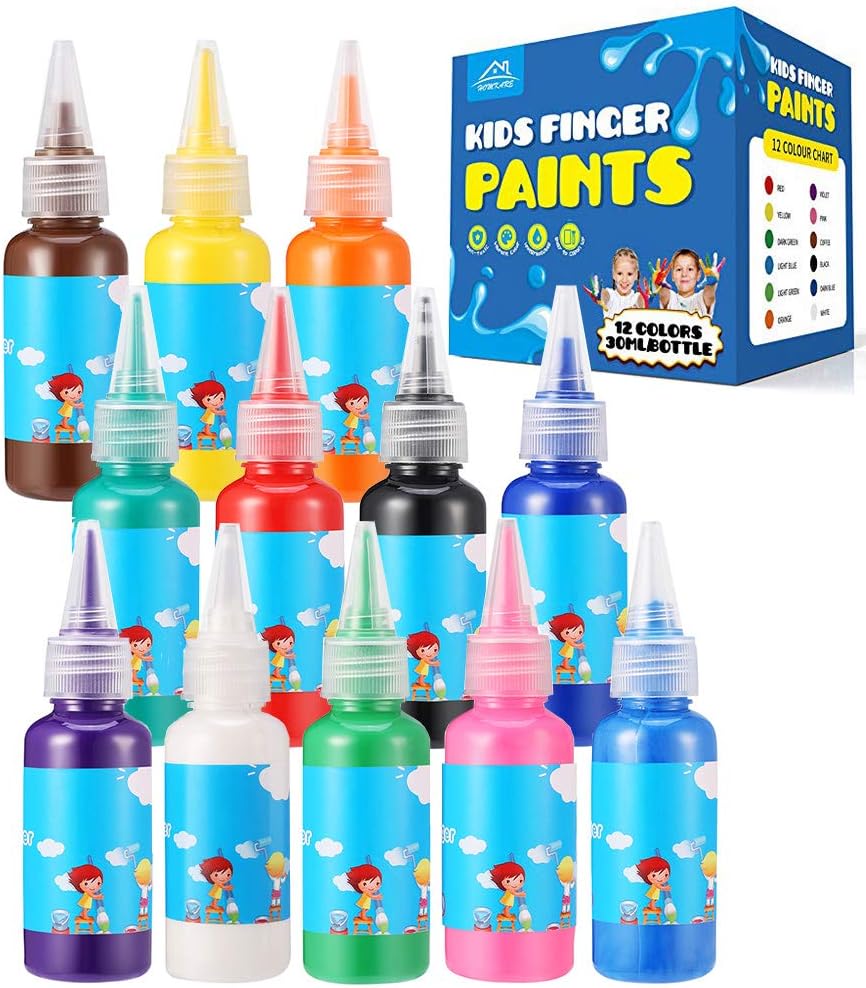 Homkare Finger Paints Kids Finger Paints Non Toxic Washable Finger Paints for Toddlers and Kids (12 Colors x 2.03 fl.oz/60ml): Toys & Games