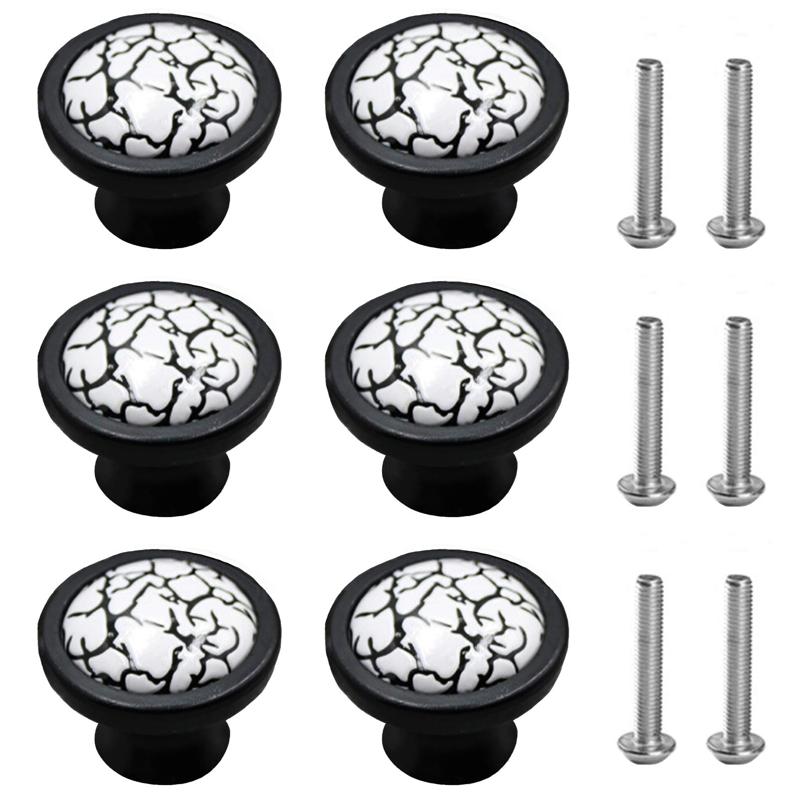 yeemeen 6Pcs Black Door Knobs Ceramic Draw Knobs Stylish Furniture Handle 35mm Round Drawer Knobs Cabinet Knobs with Screws Cupboard Door Knob for Cupboard Wardrobe Furniture