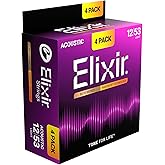 Elixir, Acoustic Guitar Strings, 80/20 Bronze, NANOWEB, 4-Pack, 12-53 | Light 12-53, 80/20 Bronze with NANOWEB Technology, Longest-Lasting Bright and Focused Tone with Comfortable Feel