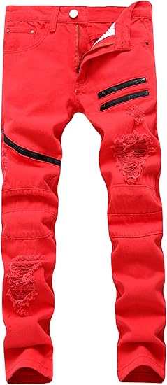 men hole side printing jeans