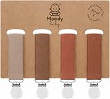 MoodyBaby Soft Organic Muslin Cotton Dummy Clips 4 Pack Neutrals Rust Brown view 2