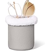 Mysticline Plush Lined Glasses Holder,Protective Leather Eyeglass Case,Anti-Scratch Eyeglass Holder Stand for Nightstand,Office Desk,Light Grey