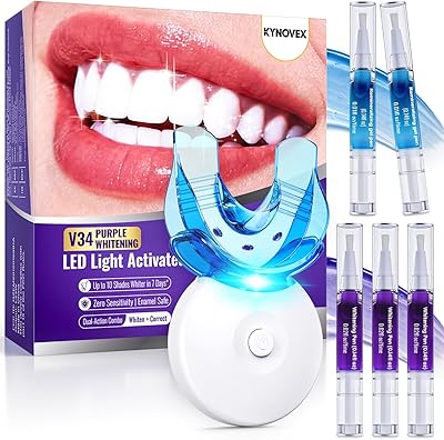 Zahn Bleaching Set mit LED – 35% PAP + V34 Purple Colour Corrector – 3 Whitening Pens + 2 Sensitiv Gel Pens – Sofort sichtbar hellere Zähne & Zahnaufhellung in 7 Tagen – Zahnschmelzschonend（Minze)