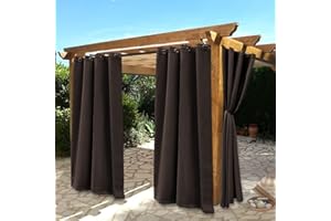 BONZER Waterproof Indoor/Outdoor Curtains for Patio - Thermal Insulated, Sun Blocking Grommet Blackout Curtains for Bedroom, Porch, Living Room, Pergola, Cabana, 2 Panels, 52 x 95 inch, Chocolate