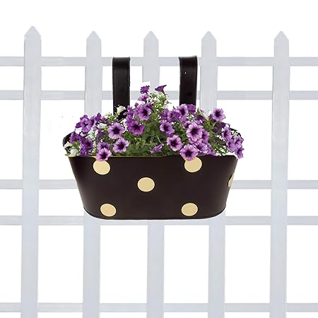 DreamKraft Dotted Oval Railing Planter (9.5x6x12 in, Black)