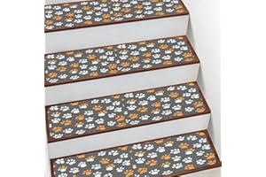 Non-Slip Stair Treads for Elderly & Kids, Dog Paw Print Indoor Stair Treads Carpet for Cafe, B&B, Home Staircase, 7.8" X 30" 