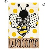 AVOIN colorlife Summer Polka Dot Bee Welcome Garden Flag 12x18 Inch Double Sided Outside, Seasonal Holiday Burlap Yard Outdoor Decoration