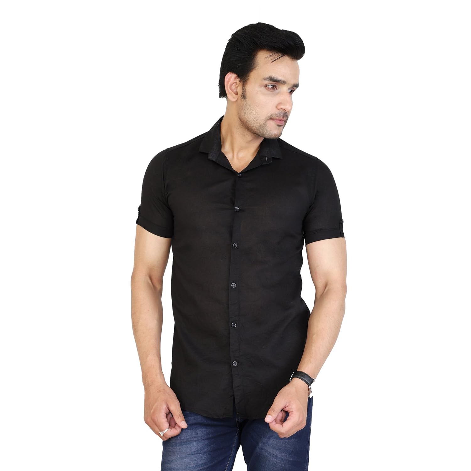 u-turn men's cotton solid half sleeve shirt