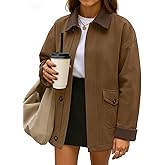 ZESICA Women's Trendy Casual Oversized Barn Jackets 2026 Spring fall Lightweight Contrast Collar Zip Up Cotton Cargo Coat